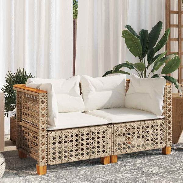 vidaXL Canapés d'angle de jardin avec coussins 2 pcs Beige Résine tressée