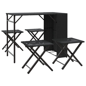 5-tlg. Faltbare Garten Essgruppe Poly Rattan Schwarz