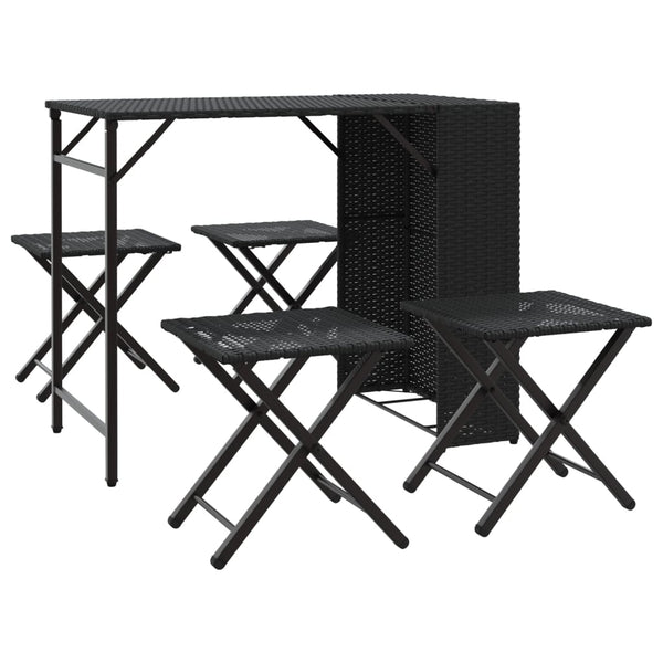 5-tlg. Faltbare Garten Essgruppe Poly Rattan Schwarz