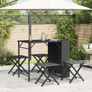 5-tlg. Faltbare Garten Essgruppe Poly Rattan Schwarz