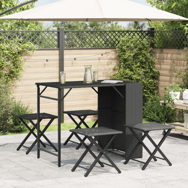 5-tlg. Faltbare Garten Essgruppe Poly Rattan Schwarz