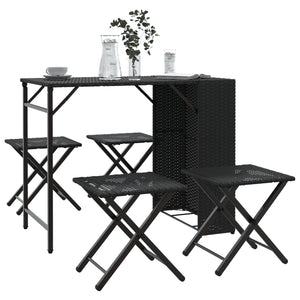 5-tlg. Faltbare Garten Essgruppe Poly Rattan Schwarz