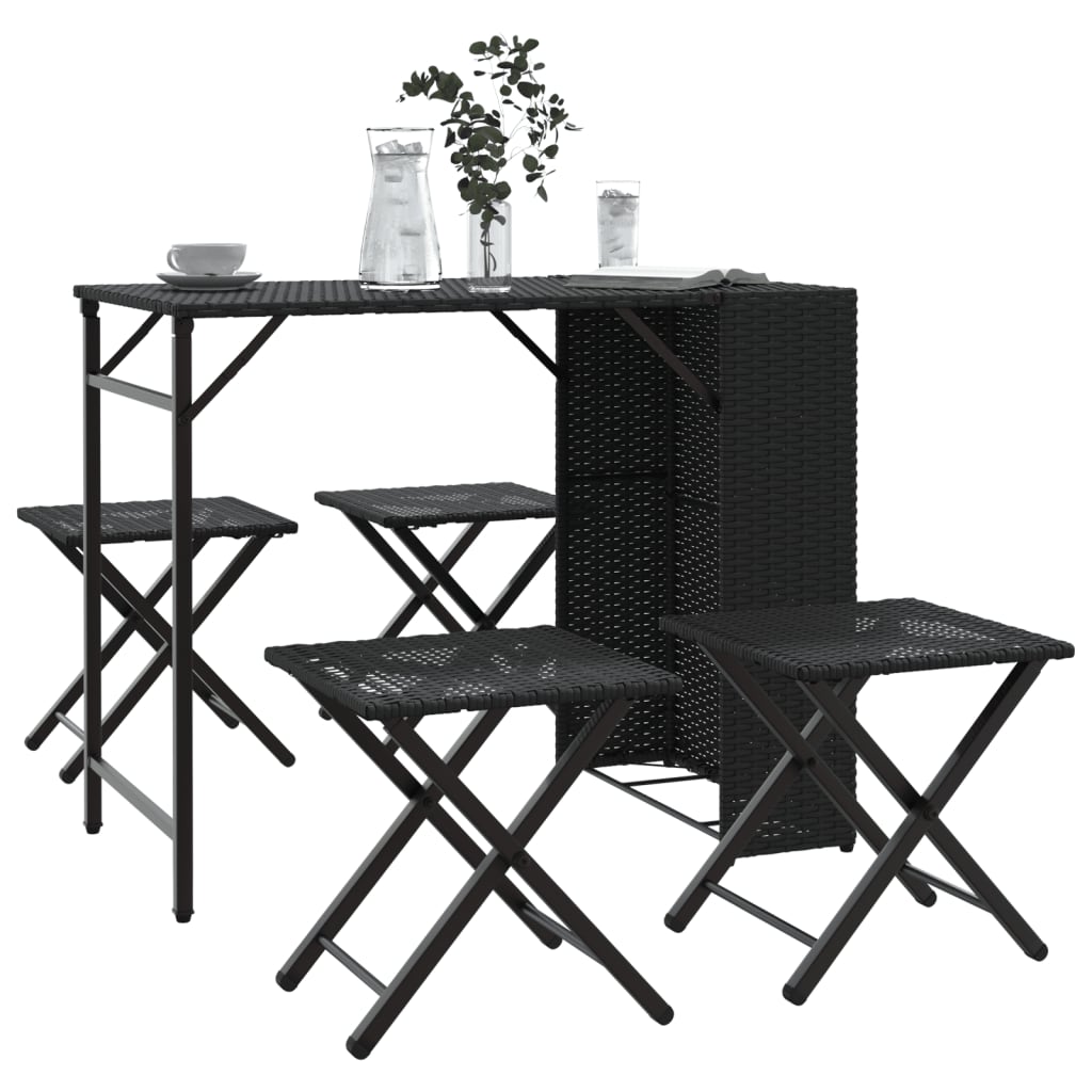 5-tlg. Faltbare Garten Essgruppe Poly Rattan Schwarz