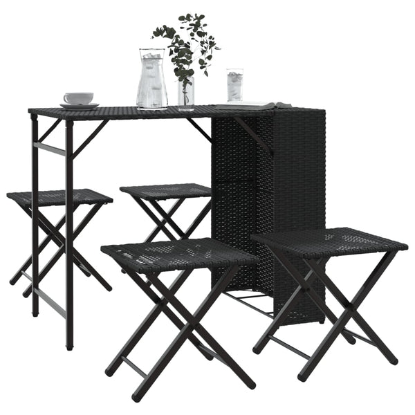 5-tlg. Faltbare Garten Essgruppe Poly Rattan Schwarz