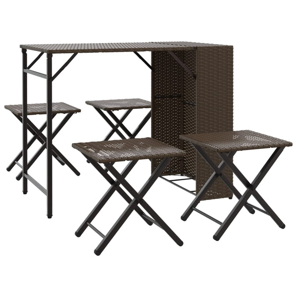 Klappbare 5-tlg. Garten Essgruppe Braun Rattan