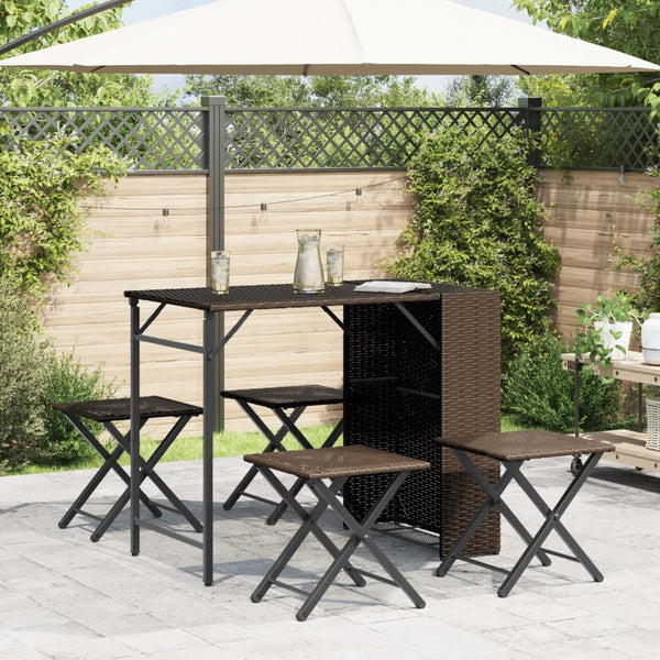 Klappbare 5-tlg. Garten Essgruppe Braun Rattan