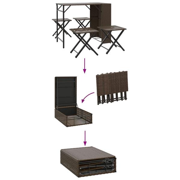 Klappbare 5-tlg. Garten Essgruppe Braun Rattan