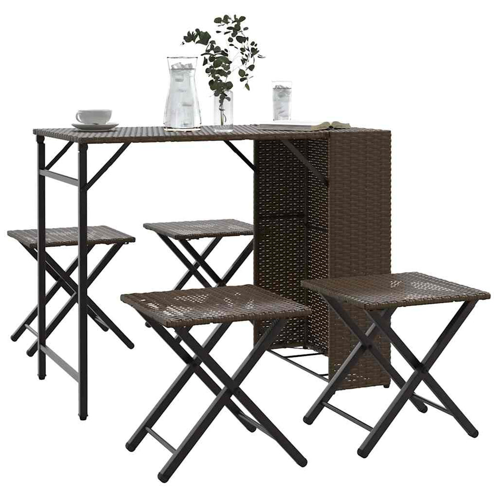 Klappbare 5-tlg. Garten Essgruppe Braun Rattan