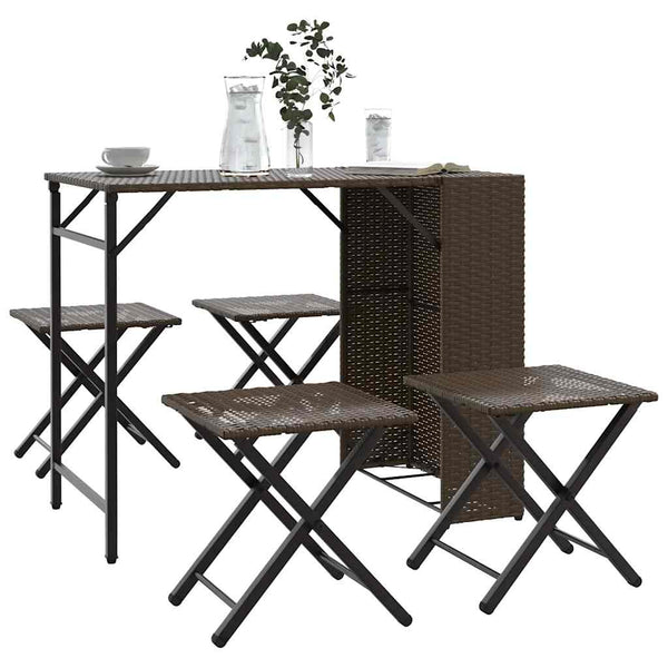 Klappbare 5-tlg. Garten Essgruppe Braun Rattan