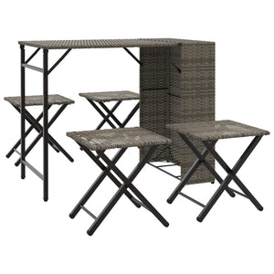 5-tlg. Klappbare Garten Essgruppe Grau Rattan