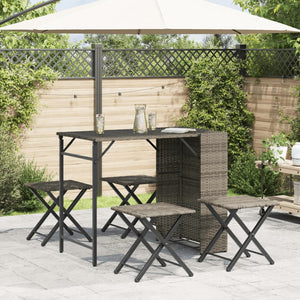 5-tlg. Klappbare Garten Essgruppe Grau Rattan