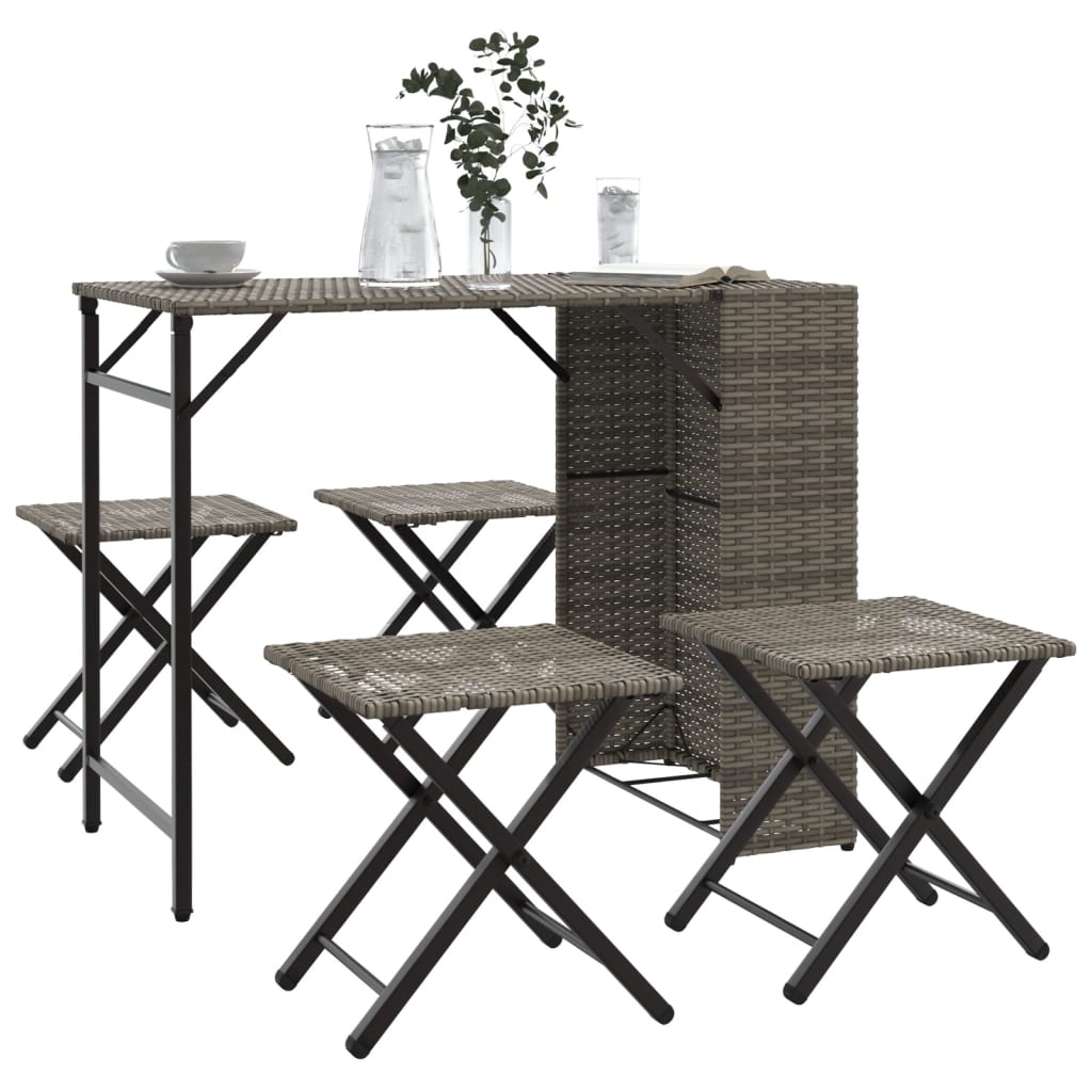 5-tlg. Klappbare Garten Essgruppe Grau Rattan