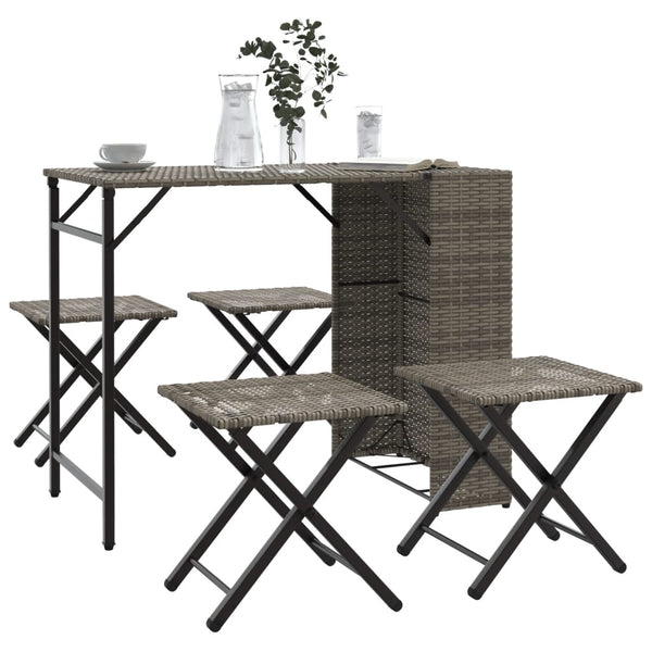 5-tlg. Klappbare Garten Essgruppe Grau Rattan