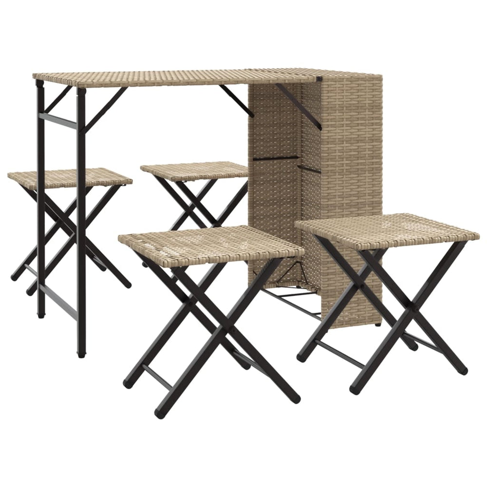 vidaXL Salon de jardin 5 pcs pliable en poly rotin beige