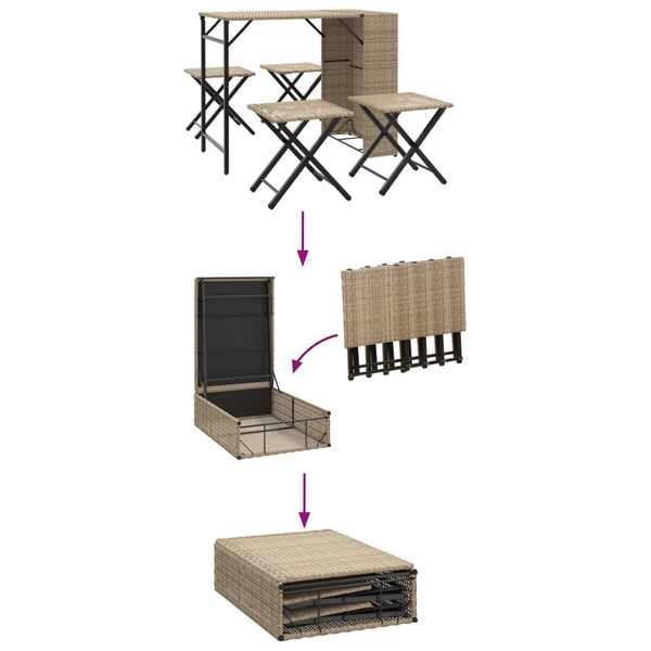5-tlg. Klappbare Garten Essgruppe Beige Rattan