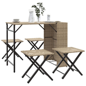 5-tlg. Klappbare Garten Essgruppe Beige Rattan