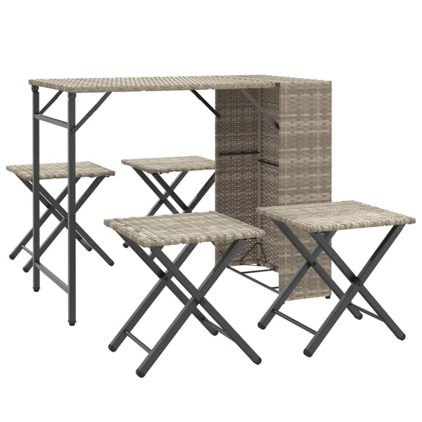 5-tlg. Klappbare Garten Essgruppe Hellgrau Rattan