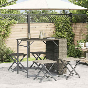 5-tlg. Klappbare Garten Essgruppe Hellgrau Rattan