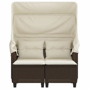 Gartensofa 2-Sitzer mit Dach & Hocker Braun Rattan