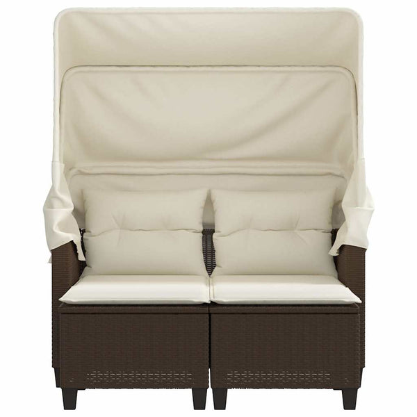 Gartensofa 2-Sitzer mit Dach & Hocker Braun Rattan