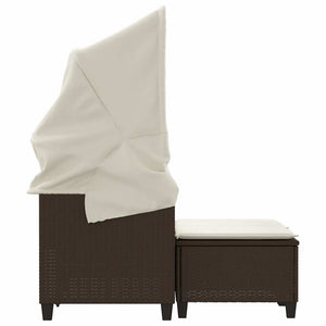 Gartensofa 2-Sitzer mit Dach & Hocker Braun Rattan