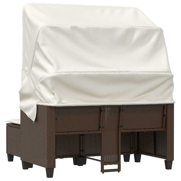 Gartensofa 2-Sitzer mit Dach & Hocker Braun Rattan