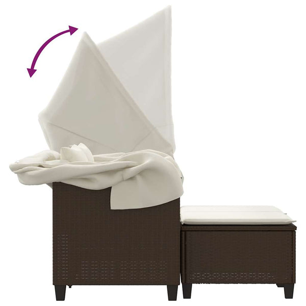 Gartensofa 2-Sitzer mit Dach & Hocker Braun Rattan