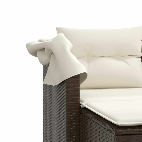 Gartensofa 2-Sitzer mit Dach & Hocker Braun Rattan