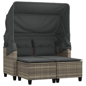 vidaXL Canapé de jardin 2 places avec toit et poufs Gris clair résine tressée