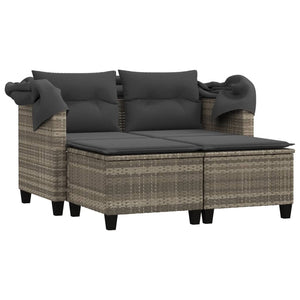 vidaXL Canapé de jardin 2 places avec toit et poufs Gris clair résine tressée