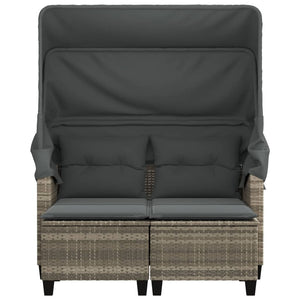 vidaXL Canapé de jardin 2 places avec toit et poufs Gris clair résine tressée