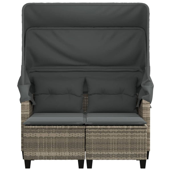 vidaXL Canapé de jardin 2 places avec toit et poufs Gris clair résine tressée