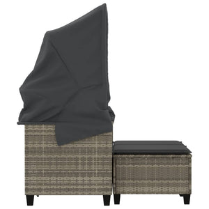 vidaXL Canapé de jardin 2 places avec toit et poufs Gris clair résine tressée