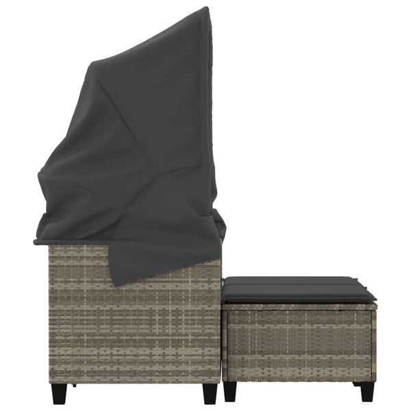 vidaXL Canapé de jardin 2 places avec toit et poufs Gris clair résine tressée