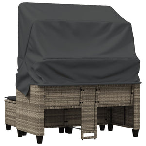 vidaXL Canapé de jardin 2 places avec toit et poufs Gris clair résine tressée