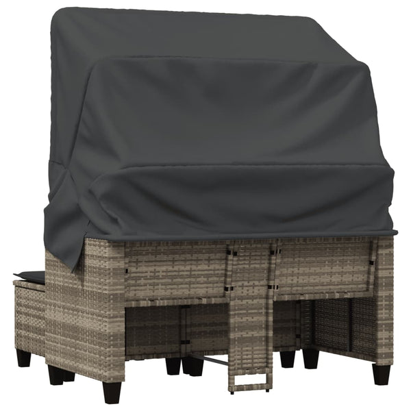 vidaXL Canapé de jardin 2 places avec toit et poufs Gris clair résine tressée