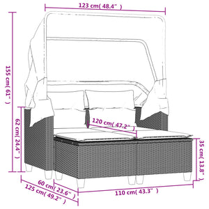 vidaXL Canapé de jardin 2 places avec toit et poufs Gris clair résine tressée