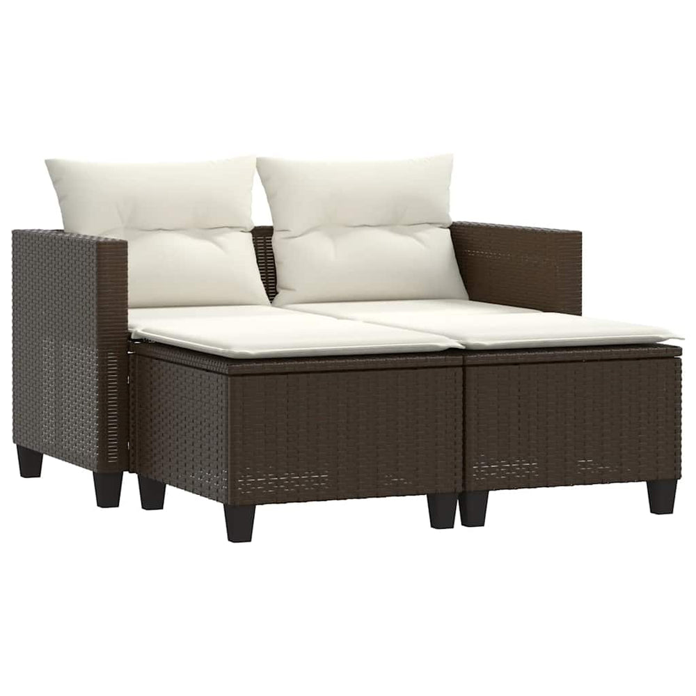 vidaXL 2-Seater Garden Sofa with Stools Brown Poly Rattan