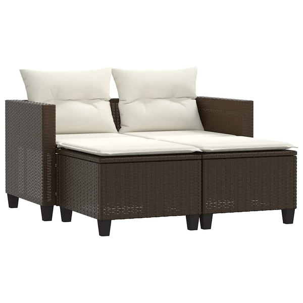 vidaXL Canapé de jardin 2 places avec repose-pieds résine tressée marron