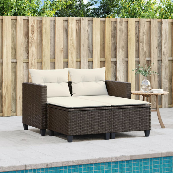 vidaXL Canapé de jardin 2 places avec repose-pieds résine tressée marron
