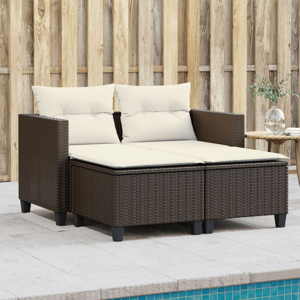 vidaXL Canapé de jardin 2 places avec repose-pieds résine tressée marron