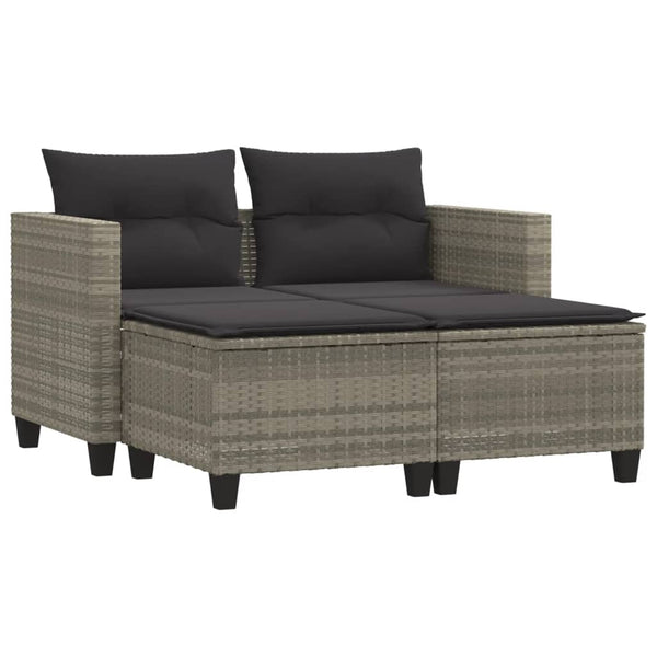vidaXL 2-Seater Garden Sofa with Ottomans Light Grey Poly Rattan