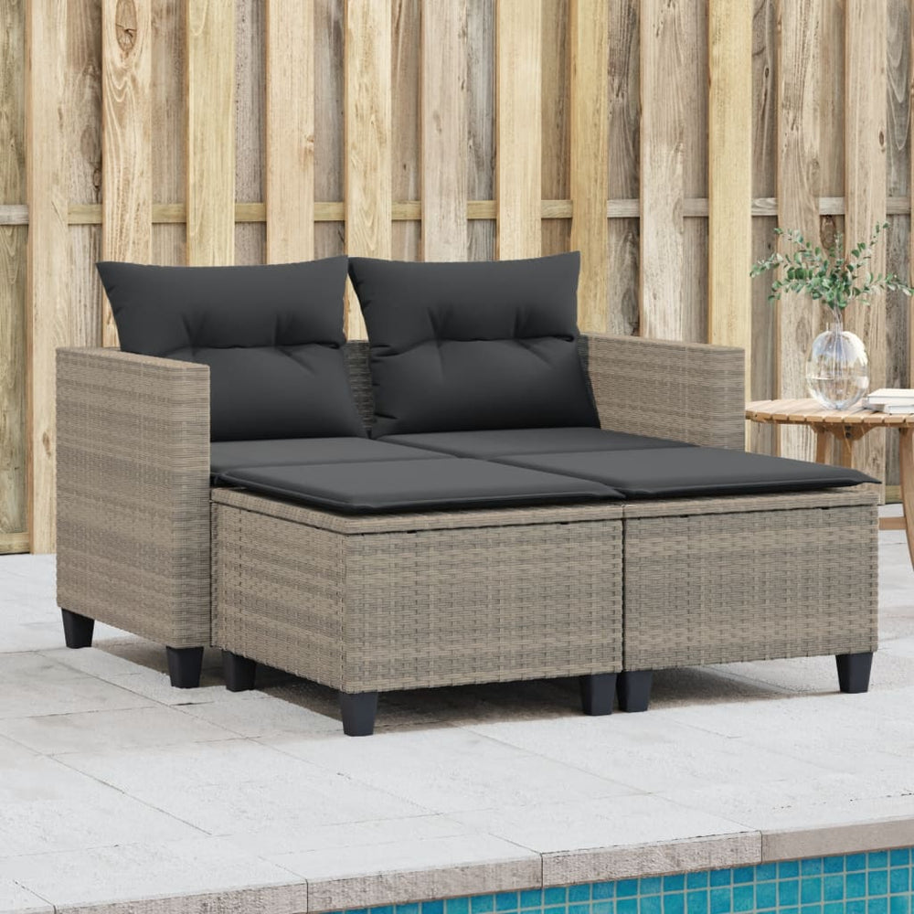 vidaXL 2-Seater Garden Sofa with Ottomans Light Grey Poly Rattan