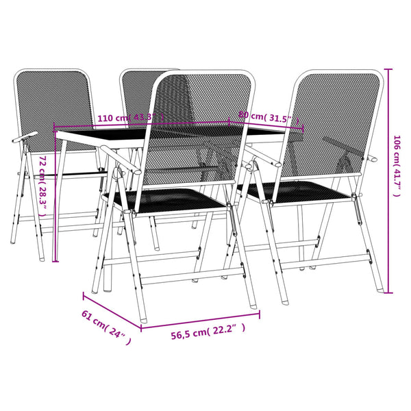 5-teilige Garten Essgruppe Anthrazit