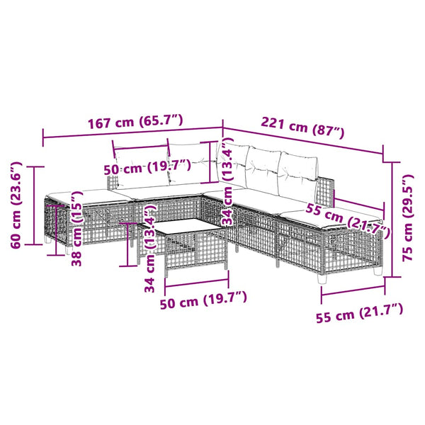 3-tlg. Garten Ecksofa Set Braun Poly Rattan