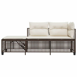 3-tlg. Garten Ecksofa Set Braun Poly Rattan