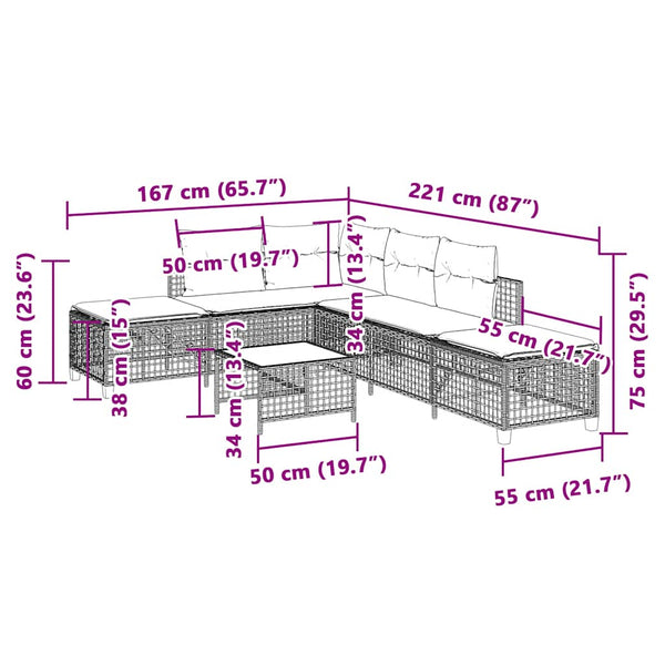 3-tlg. Garten Ecksofa Set Grau Poly Rattan