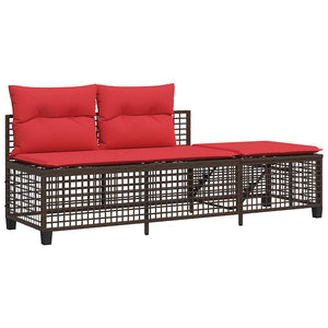 3-teiliges Garten Ecksofa Set Braun Polyrattan