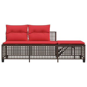 3-teiliges Garten Ecksofa Set Braun Polyrattan