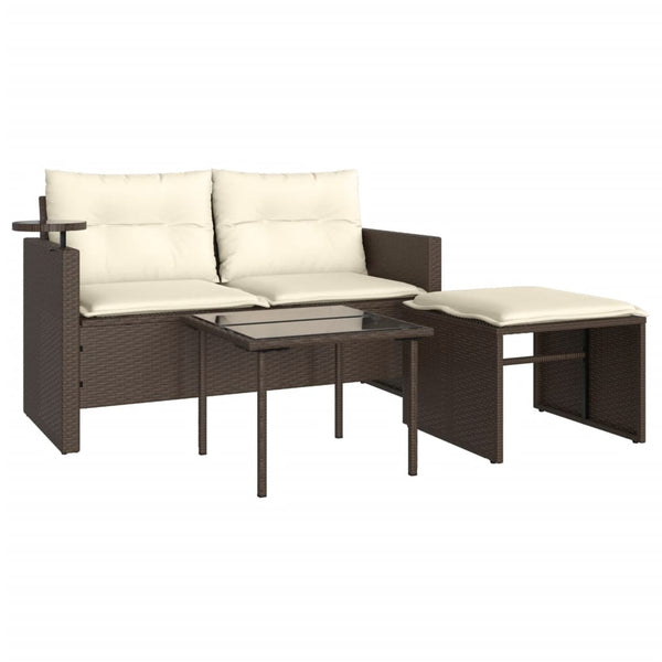 vidaXL Ensemble de canapés de jardin 3 pcs avec coussins résine tressée marron